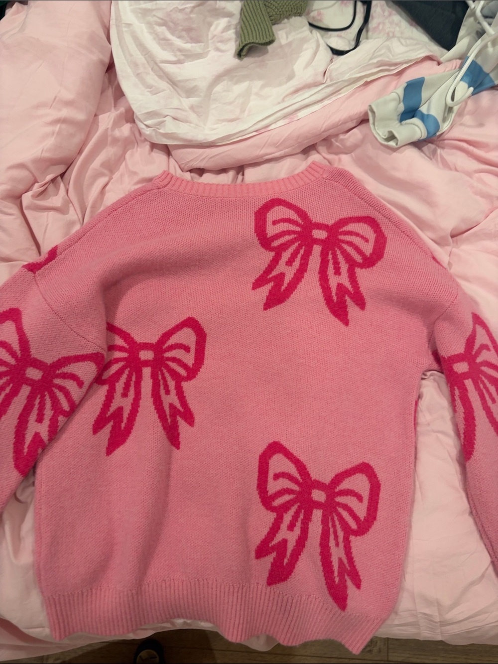 Source Unknown Pink Bow-Print Crewneck Sweater
